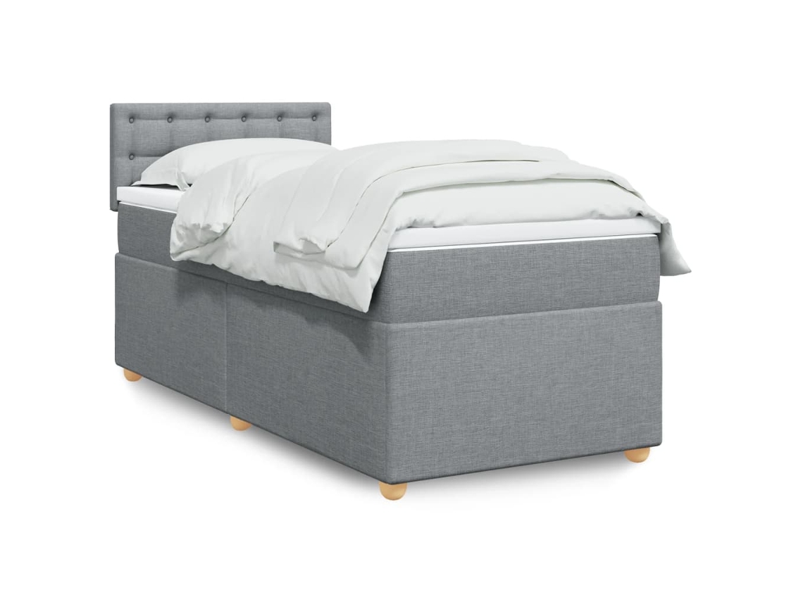 Cama Com Molas/colchão 90x200 Cm Tecido Cinza-claro