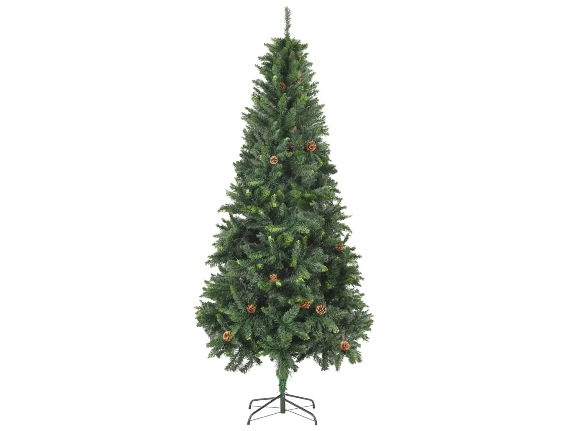 vidaXL Árvore de Natal artificial com luzes LED/bolas/pinhas 210 cm |  
