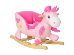 Cavalo De Balanço Unicórnio Com 32 Músicas. Base De Madeira E Cinto De Segurança. Para Crianças De 18 A 36 Meses. Cor Rosa.