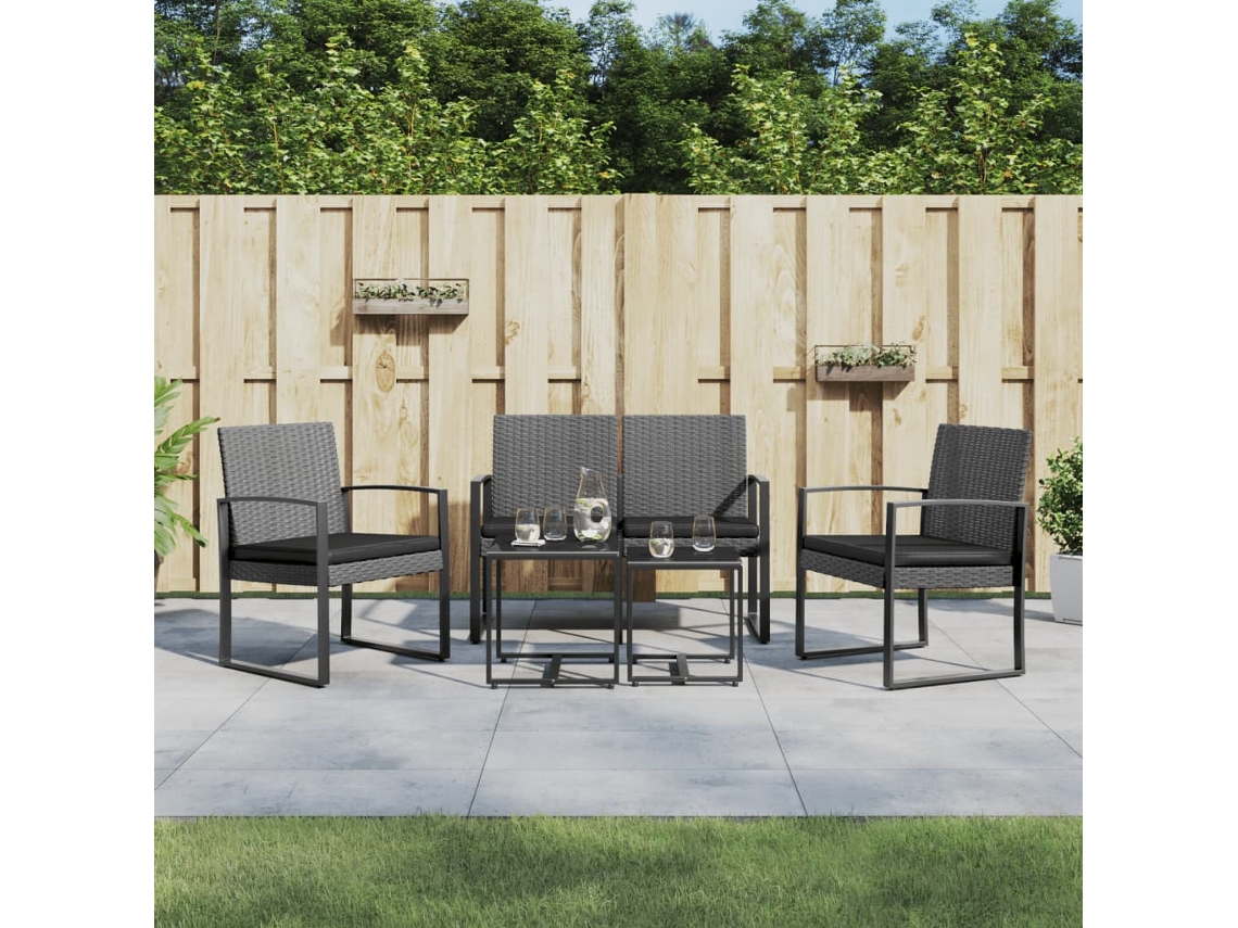 Vidaxl 5 Pcs Conj. Jantar P/ Jardim C/ Almofadões Vime Pp Cinza-escuro