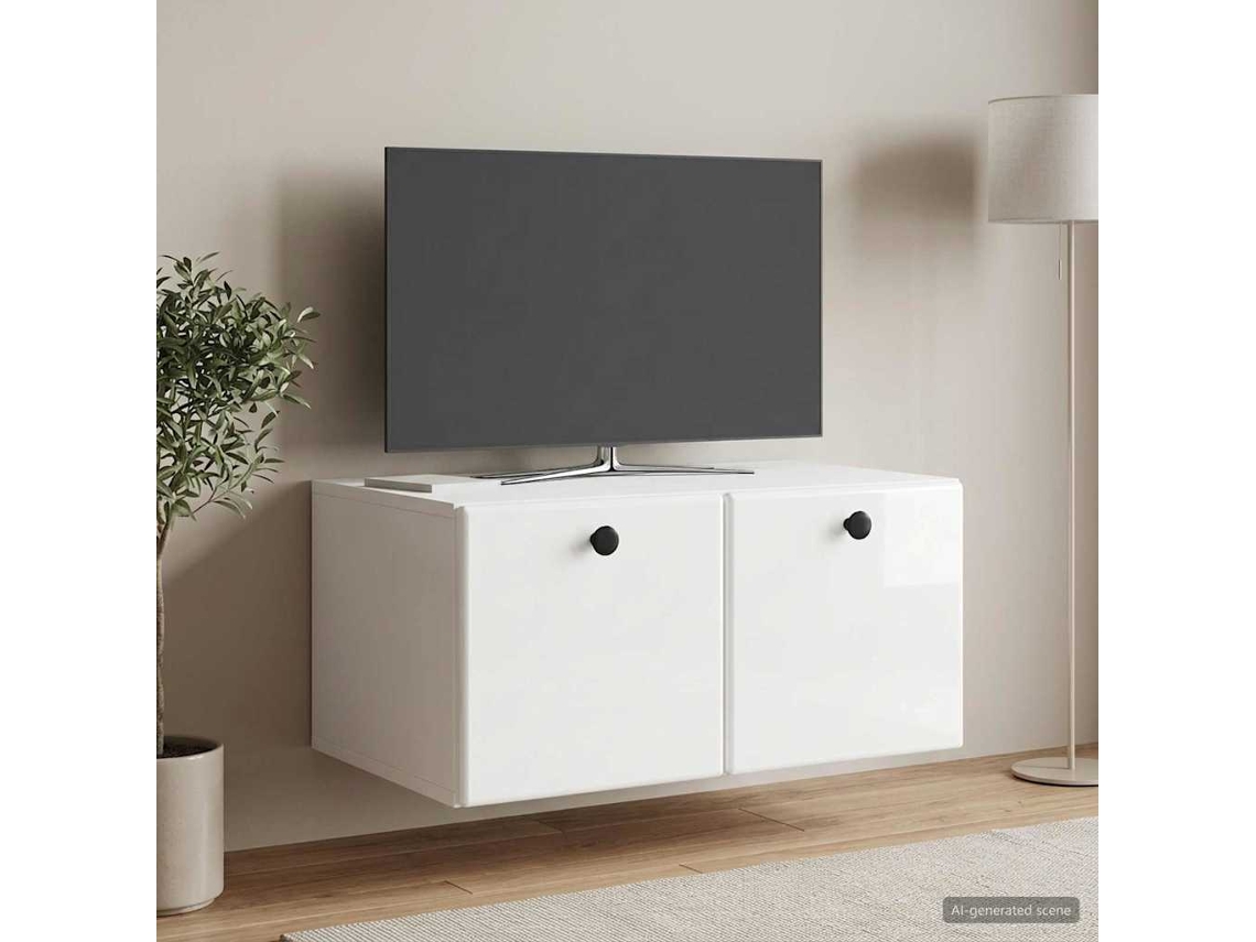 Vidaxl Gabinete De Tv De Parede 59,5 X 41 X 30 Cm Branco Brilhante