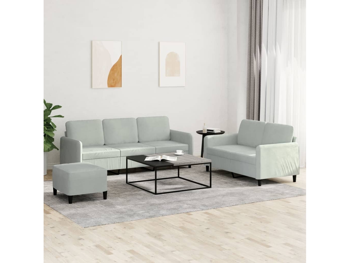 Vidaxl 3 Pcs Conjunto De Sofás Veludo Cinzento-claro