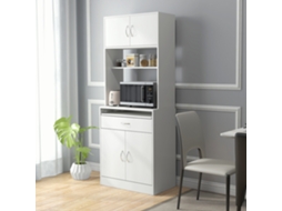 Armário De Cozinha Com 4 Portas Bandeja Amovível Prateleira Ajustável Gaveta E Bancada Para Micro-ondas 70x40x180 Cm Branco