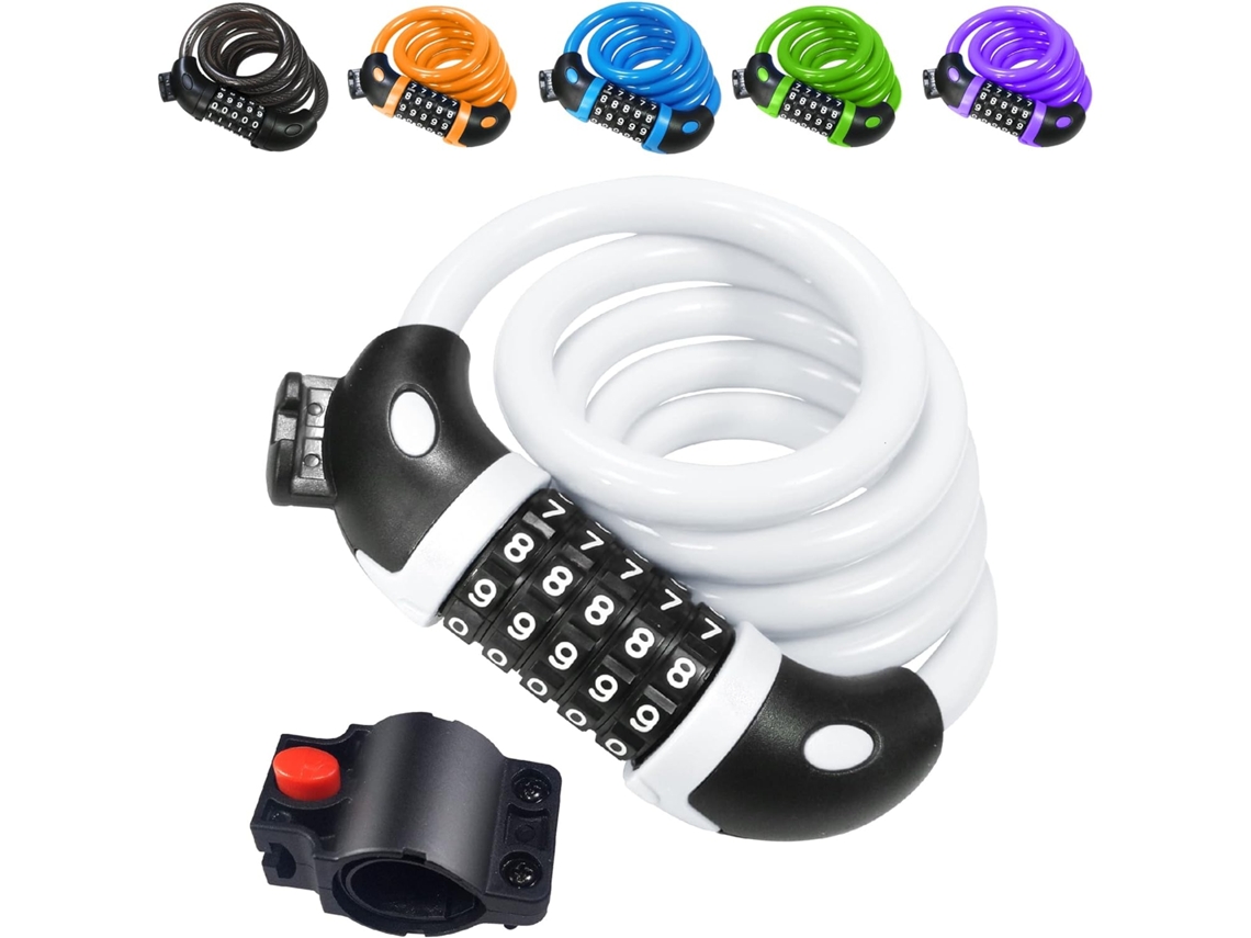 Cadeado Para Bicicleta , Cadeado De Cabo Com Código De 5 Dígitos Para Bicicleta E Scooter. Aquaforge (branco)