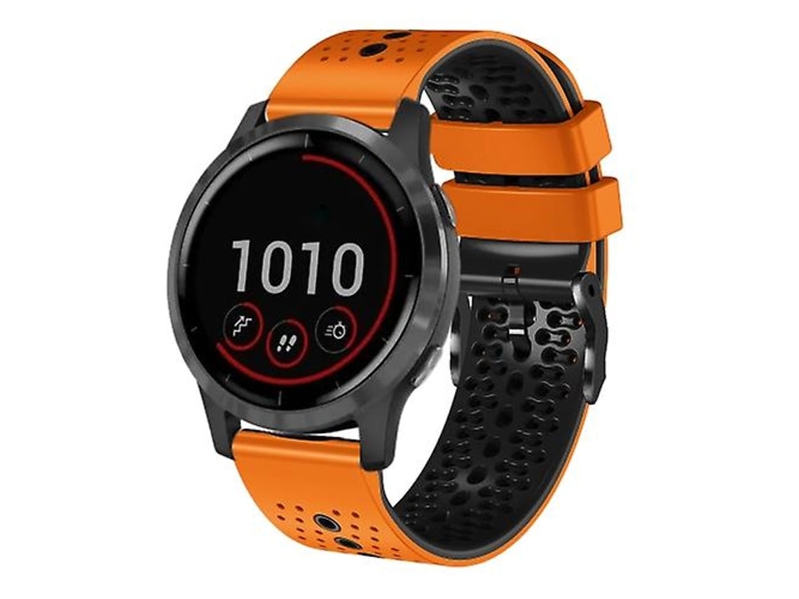 Pulseira, Compatível Com Garmin Vivoactive 4 22 Mm, Silicone Perfurado Bicolor, Laranja E Preto., Acabamento Moderno
