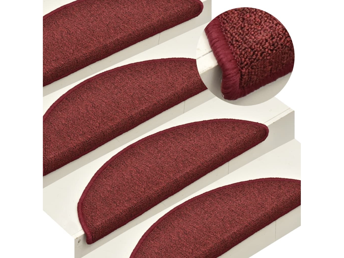Tapetes De Escada 15 Peças 56x17x3 Cm Bordeaux Semi-redondos