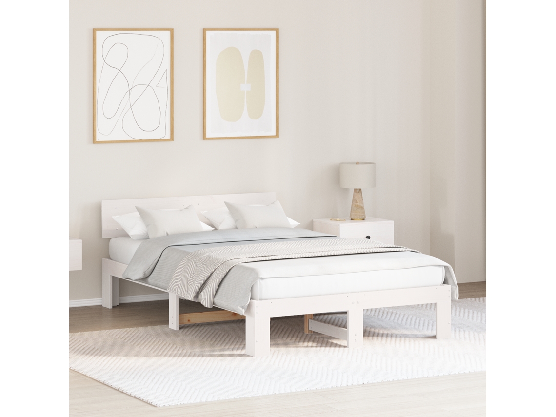 Estrado De Cama Com Cabeceira Branca 135x190 Cm Madeira De Pinho