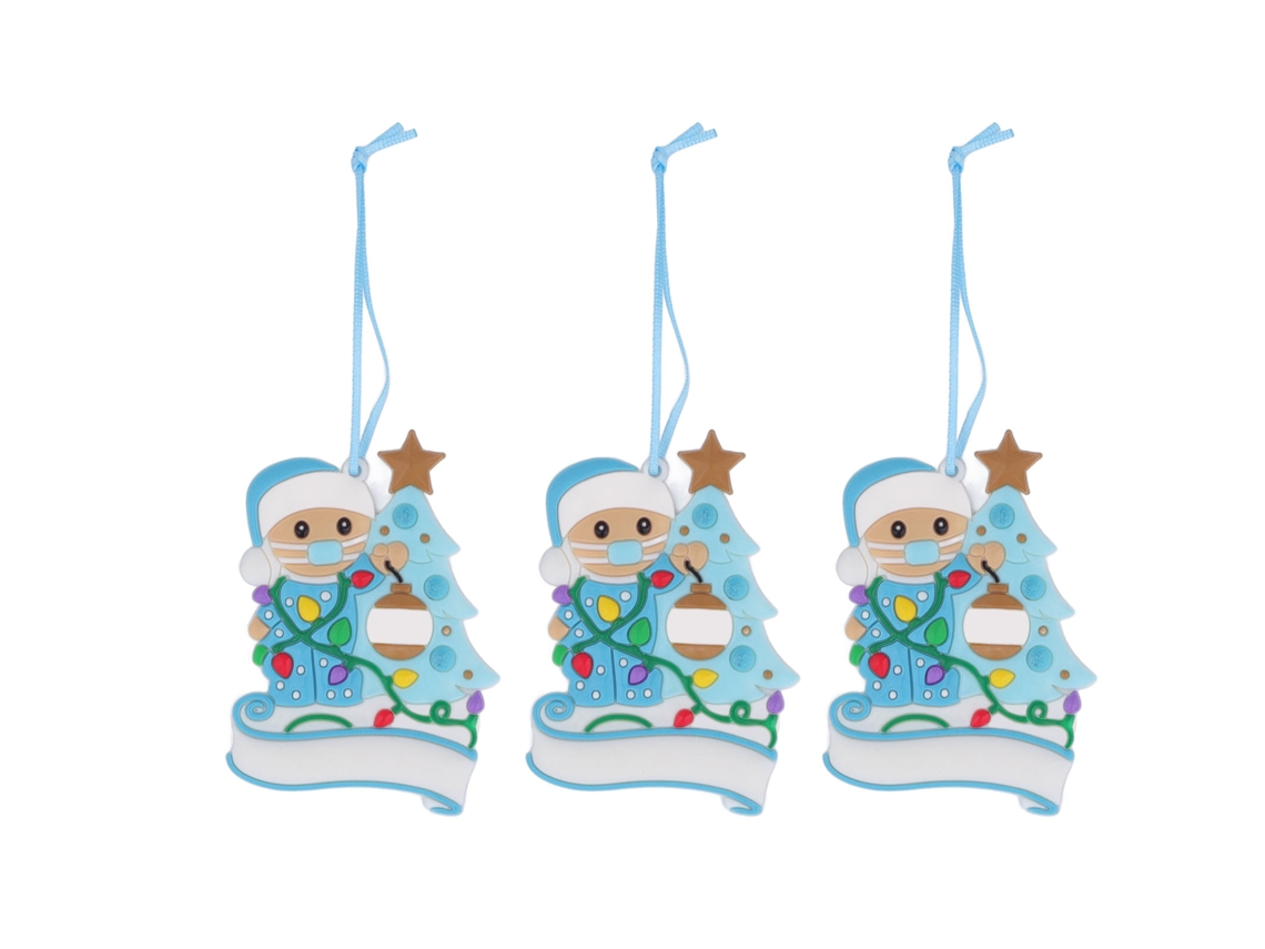 3 pingentes de boneco de neve com máscara PVC enfeite adorável para árvore de Natal azul | S/MARCA