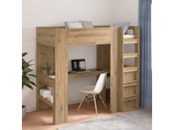 Vidaxl Estrutura de Cama Loft com Mesa Carvalho Artesanal 100 X 200 Cm
