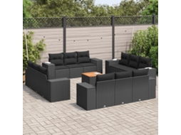 Vidaxl 13 Pcs Conjunto De Sofás De Jardim Com Almofadões Vime Pe Preto