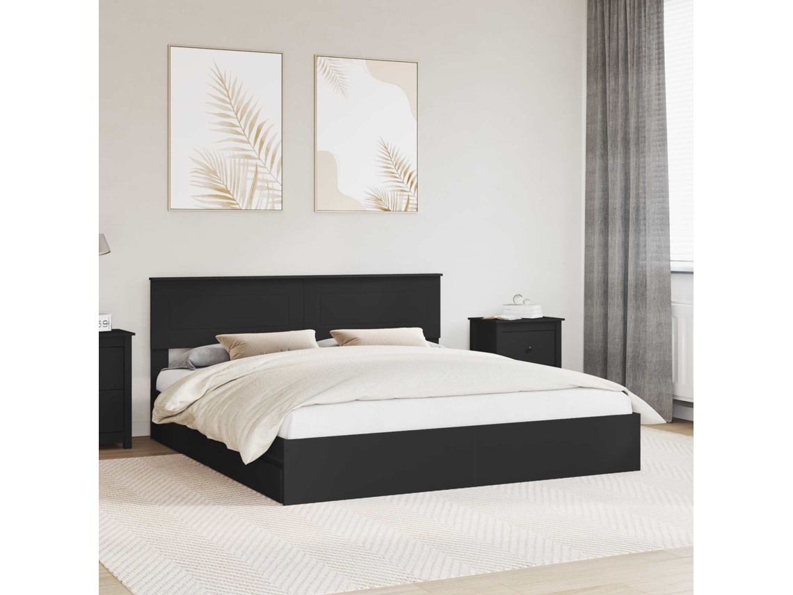 Vidaxl Cama Com Armazenamento Preto 200 X 200 Cm Madeira Processada