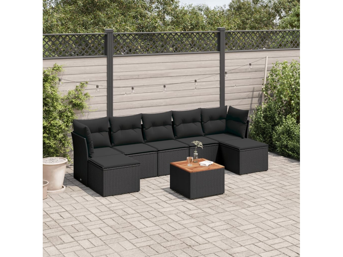 8 Pcs Conjunto Sofás De Jardim Com Almofadões Vime Pe Preto Dkd Home Decor