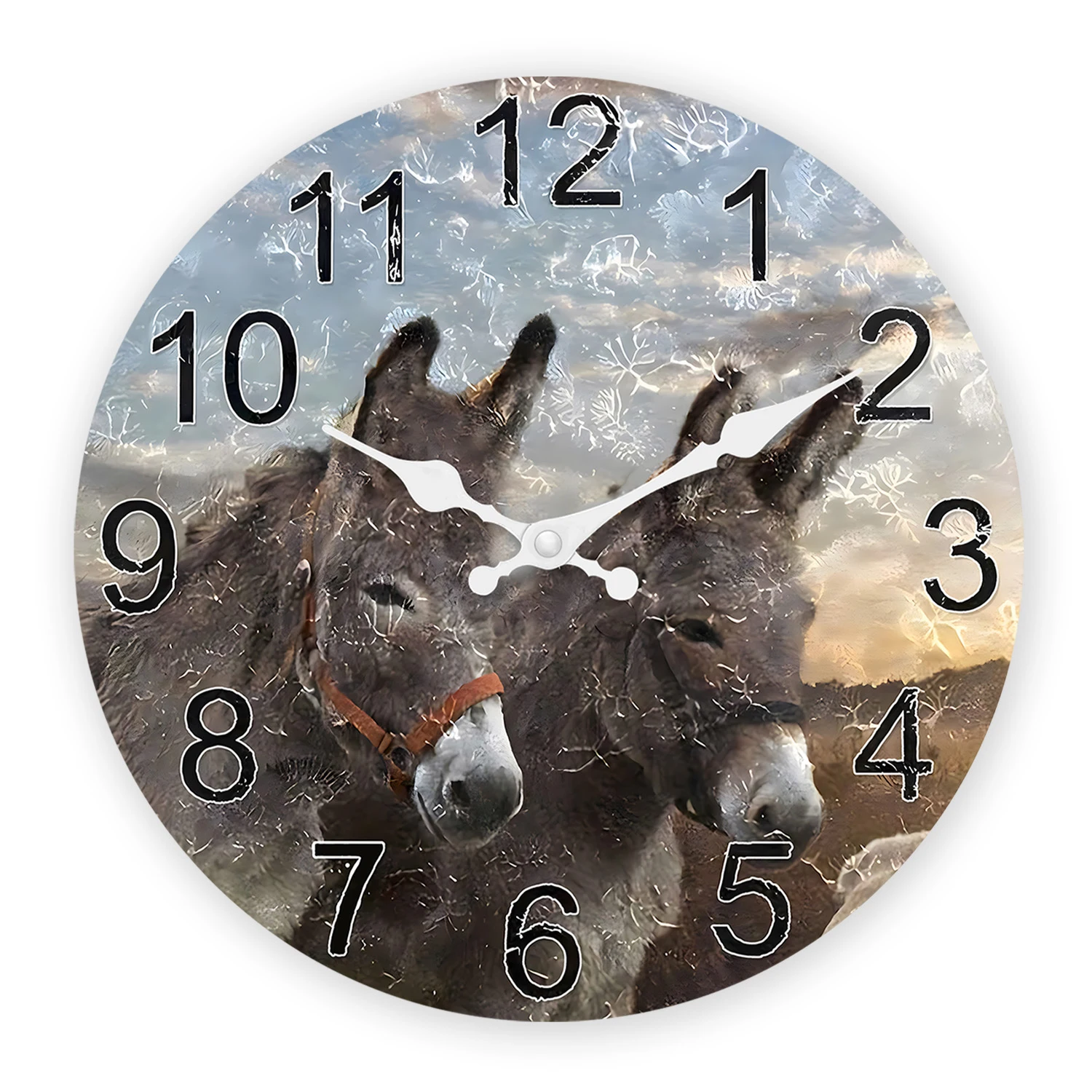 Relógio De Parede De Madeira Com Estampa Retrô Personalizada De Burro (35,5 Cm), Estilo Pintura A Óleo, Silencioso E Com Mecanismo De Quartzo.