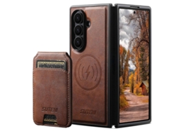 Capa Para Celular Suteni M5 Com Compartimento Magnético Para Cartão Magsafe, Em Couro Com Textura De Vaca, Para Samsung Galaxy Z Fold7 5g.