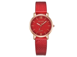 Relógio de Pulso Feminino Yolako com Mostrador Céu Estrelado e Pulseira de Plástico Vermelho