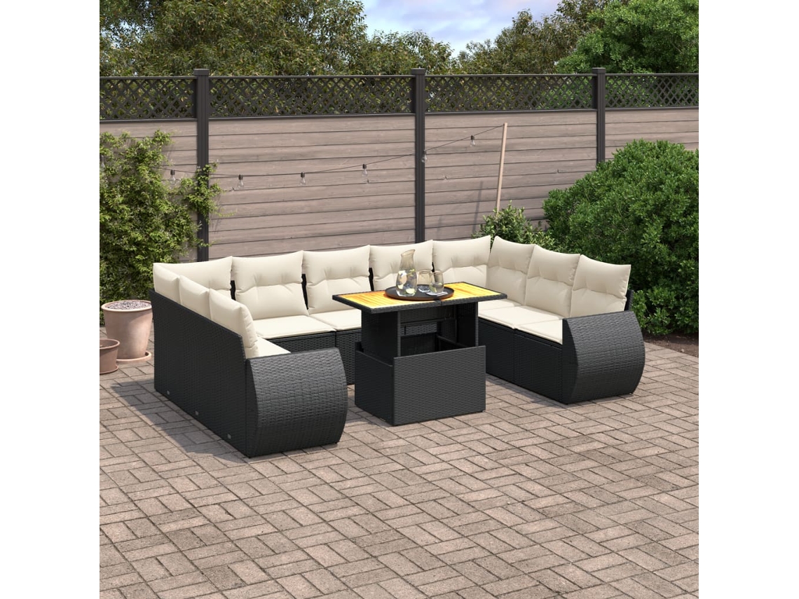 Vidaxl 10 Pcs Conjunto Sofás De Jardim C/ Almofadões Vime Pe Preto