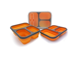 Caja De Almuerzo Plegable Para Niños Sin Bpa Con Tenedor Y Tapa Estanca 3 Compartimentos 1100ml