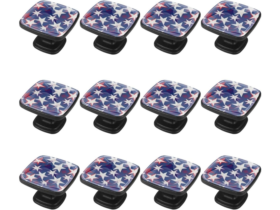 Puxadores E Botões Quadrados Para Gavetas Armários, Conjunto De 12 Peças, Estampa De Estrelas Em Fundo Azul, Puxadores