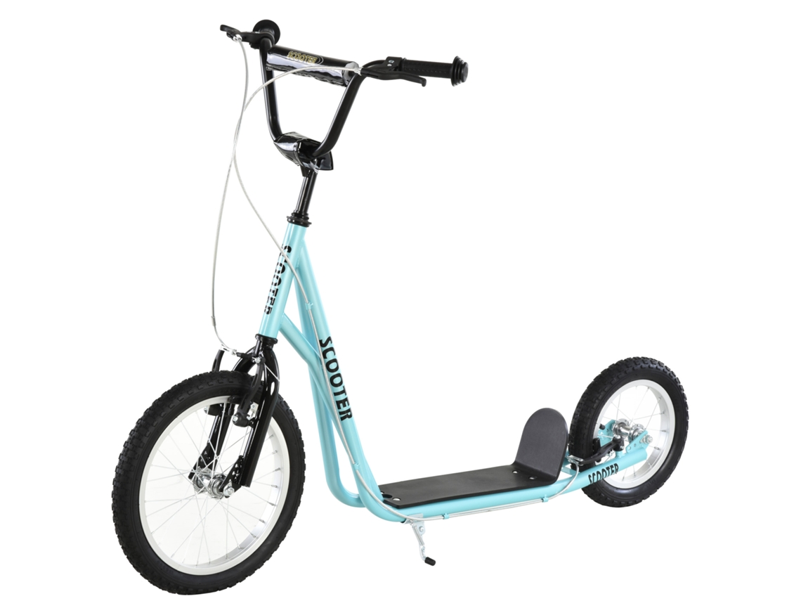 SCOOTER com rodas pneumáticas grandes, guidão ajustável, freio dianteiro e traseiro, cavalete, azul e preto S/MARCA