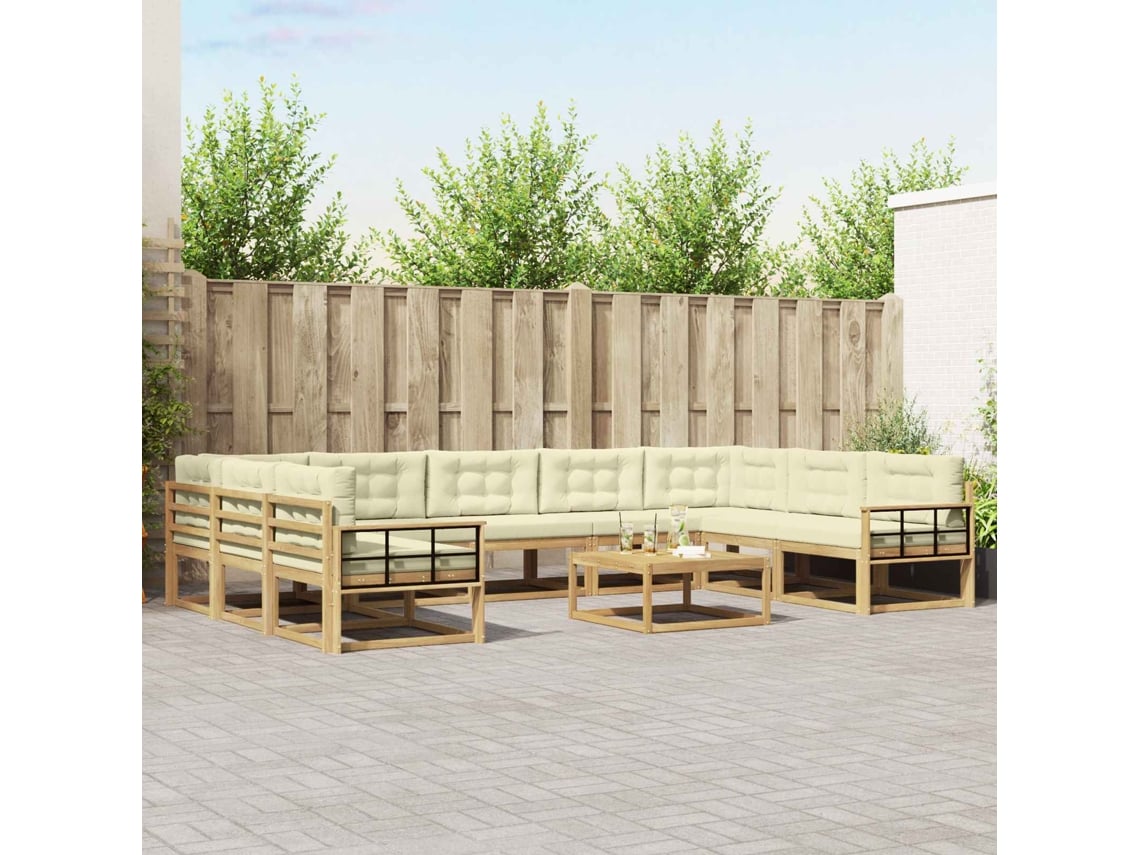 Vidaxl Conjunto De Sofás Para Exterior 10 Unid. Branco E Creme
