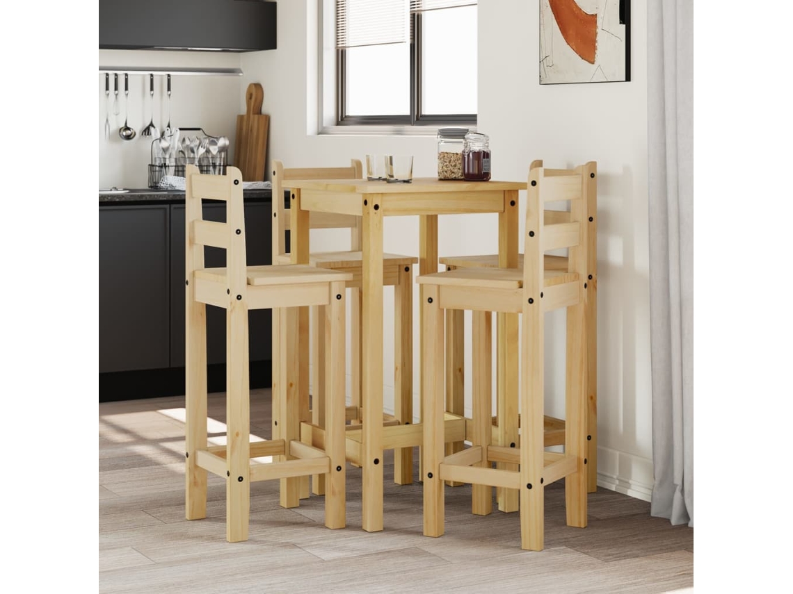Vidaxl 5 Pcs Conjunto De Bar Pinho Maciço