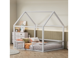 Cama Casal Madeira Maciça 140x200 Cm, Design Casa, Porta Integrada, Branca
