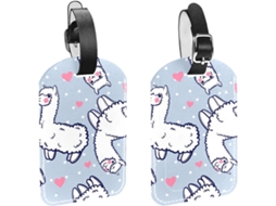 Conjunto De 2 Etiquetas Bagagem Em Couro Pu Com Estampa Lhama Alpaca