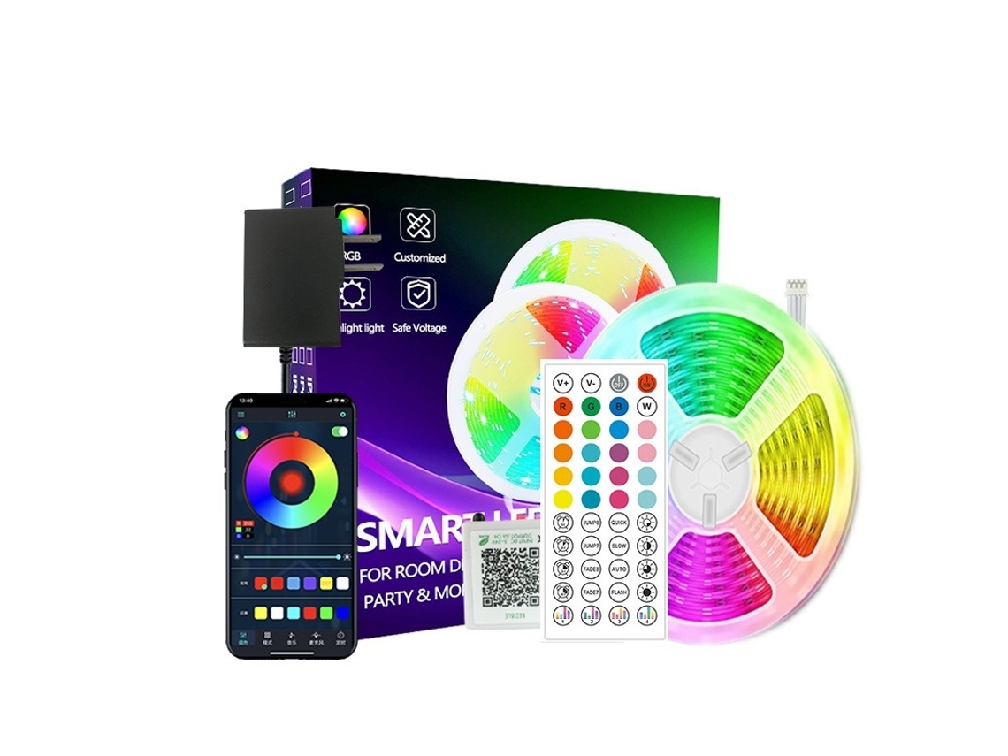 Kit Fita Led Rgb 10 M 24 V Com Comando Autoadesiva Flexível Para Quarto E Setup - Lurelia