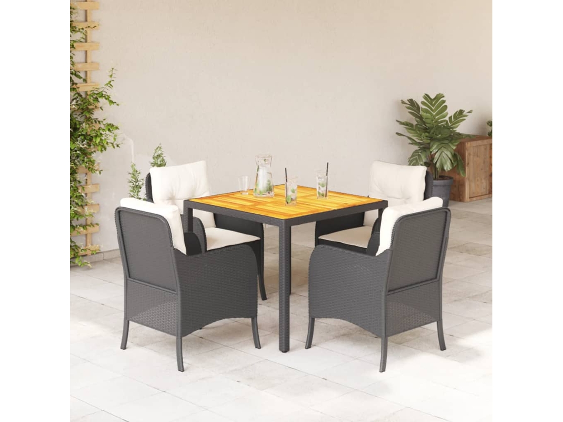 5 Pcs Conjunto De Jantar P/ Jardim C/ Almofadões Vime Pe Preto Dkd Home Decor