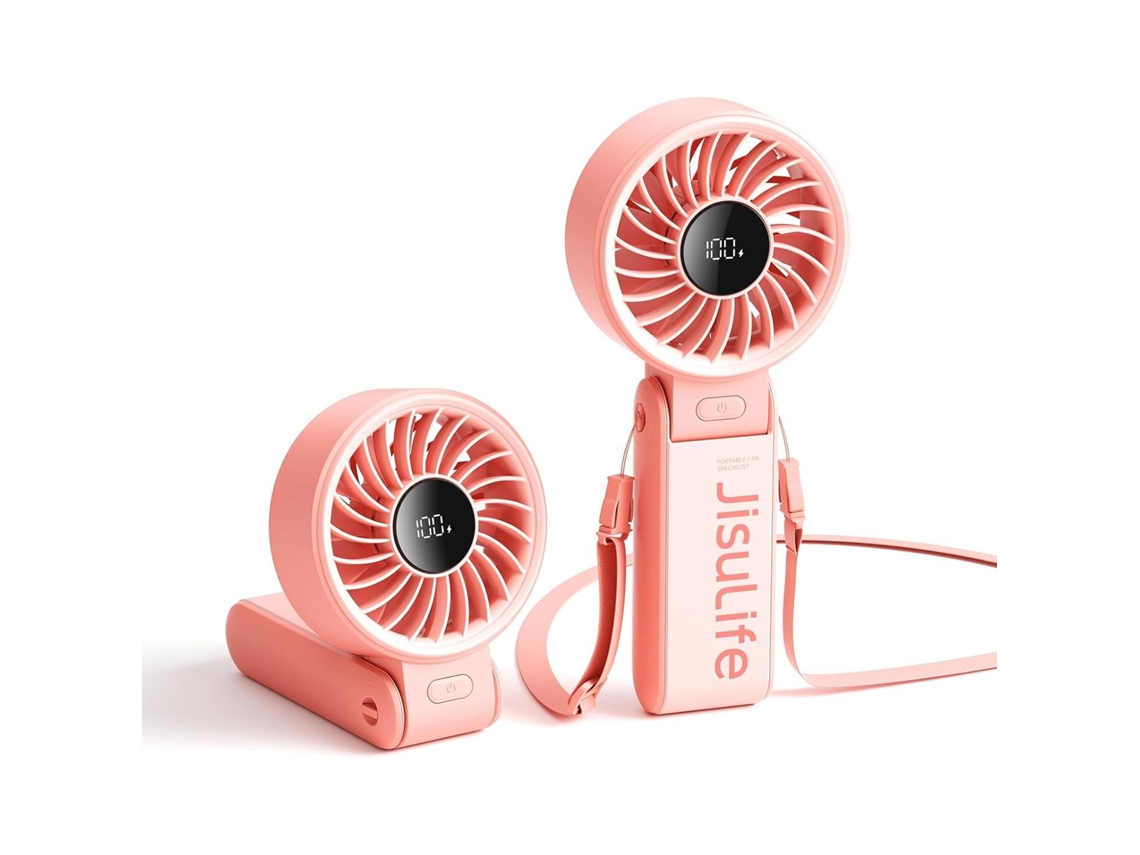 Ventilador Portátil/de Mesa/de Pescoço Visor Led Dobrável em 150° 5 Velocidades de Vento MDUG (rosa, 3600 Mah)