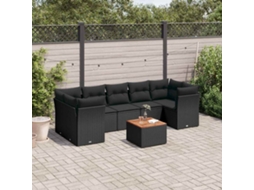 Vidaxl 8 Pcs Conjunto Sofás De Jardim Com Almofadões Vime Pe Preto