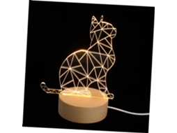 Luminária De Mesa Led Sewacc 3d Em Acrílico E Madeira Com Efeito Gato.
