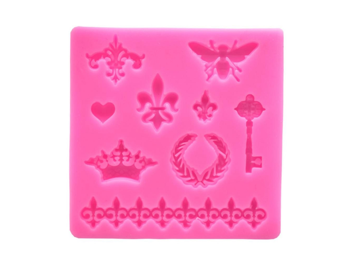 Molde de silicone retrô com coroa e chave para decoração de bolos, fondant e chocolates.