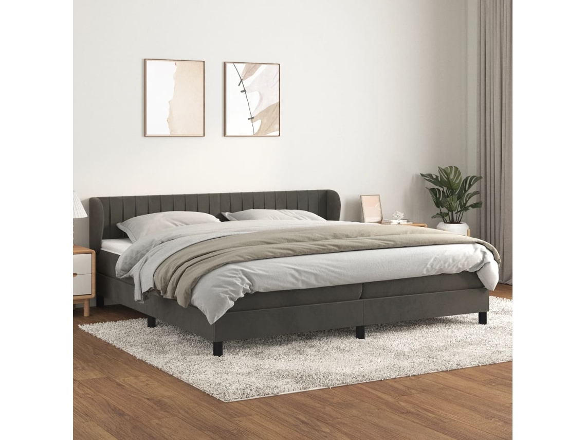 Cama Com Molas/colchão 200x200 Cm Veludo Cinzento-escuro