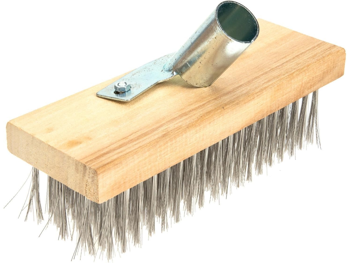 Escova De Limpeza Nolitoy Com Cerdas Aço Inoxidável E Cabo Madeira, Ideal Para Remover Sujeira De Pisos Internos