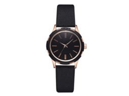 Relógio de Pulso Feminino Casual com Pulseira de Couro Pu e Mostrador Redondo Quartz Preto