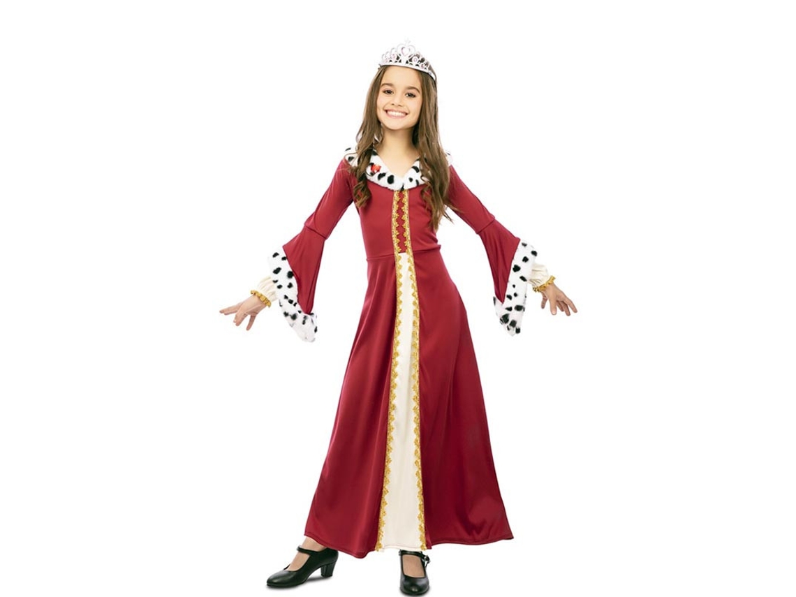 Fato de rainha medieval com estampado deluxe para menina