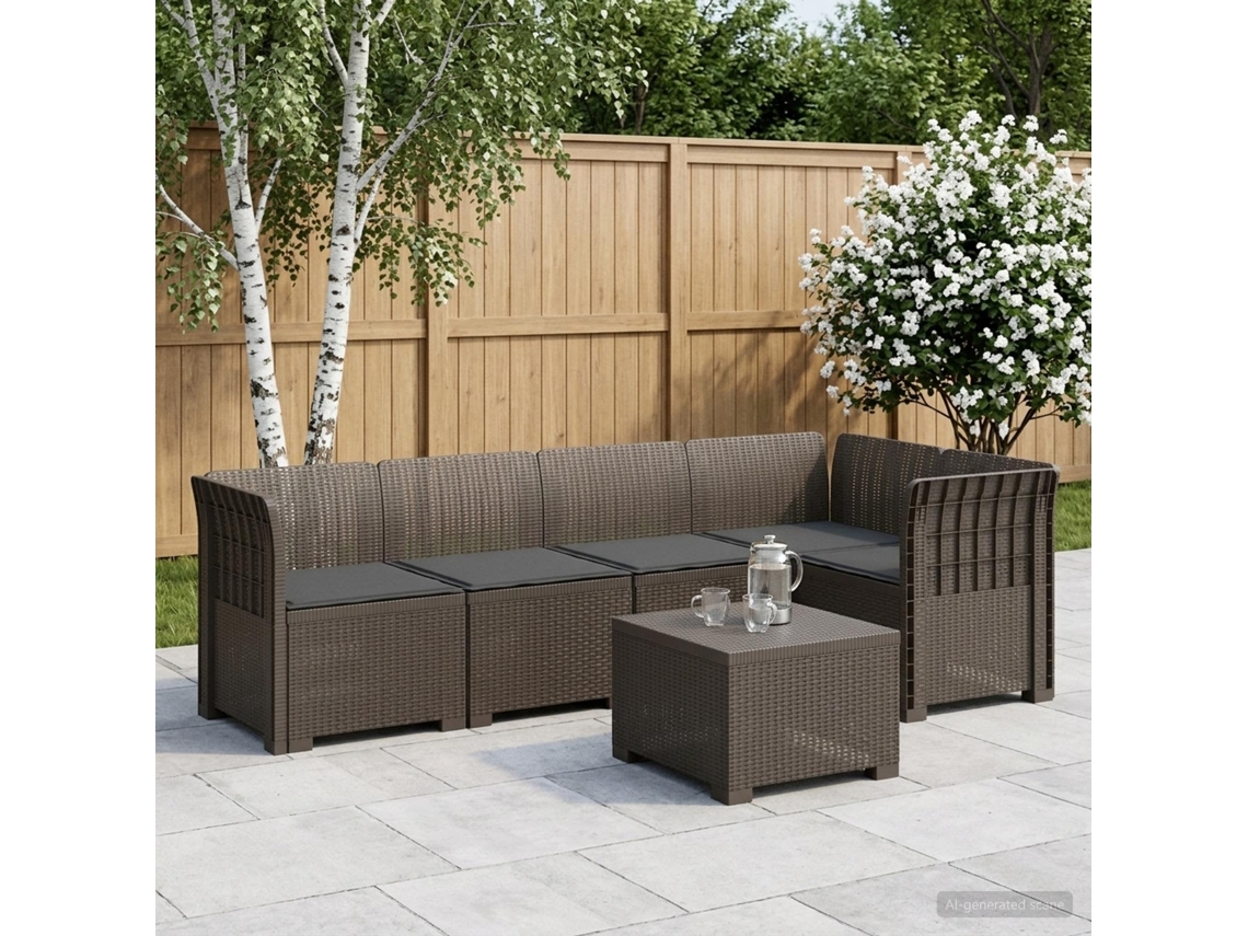 Vidaxl Sofá De Jardim De 5 Pessoas Com Almofadas Visual De Rattan Pp