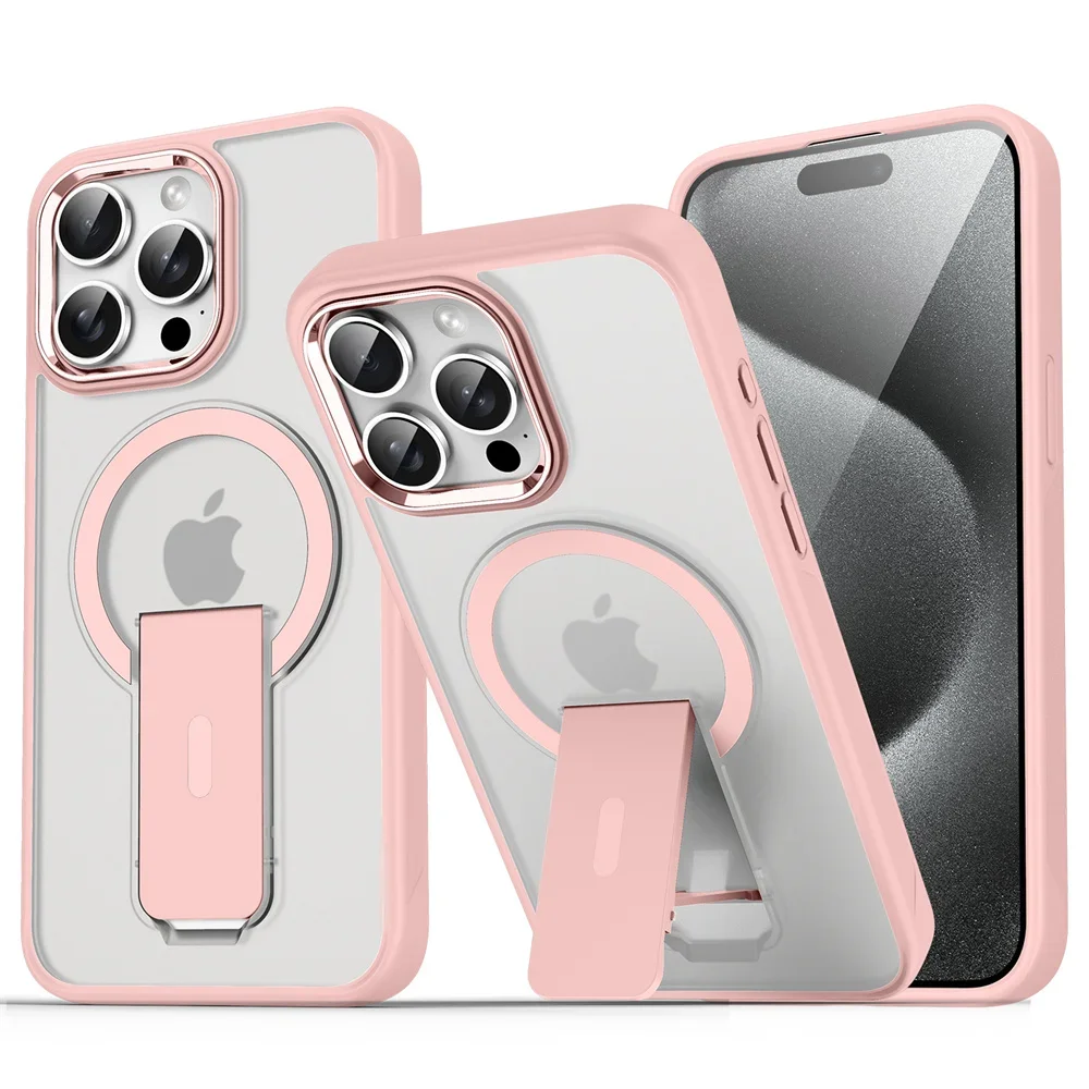 Capa Magnética Dobrável Magsafe Para Iphone (iphone 14 Plus, Rosa), Com Acabamento Fosco E Semitransparente Na Parte Traseira.