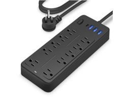 Proteção contra sobretensão com 10 tomadas, USB, Type C, proteção contra incêndio