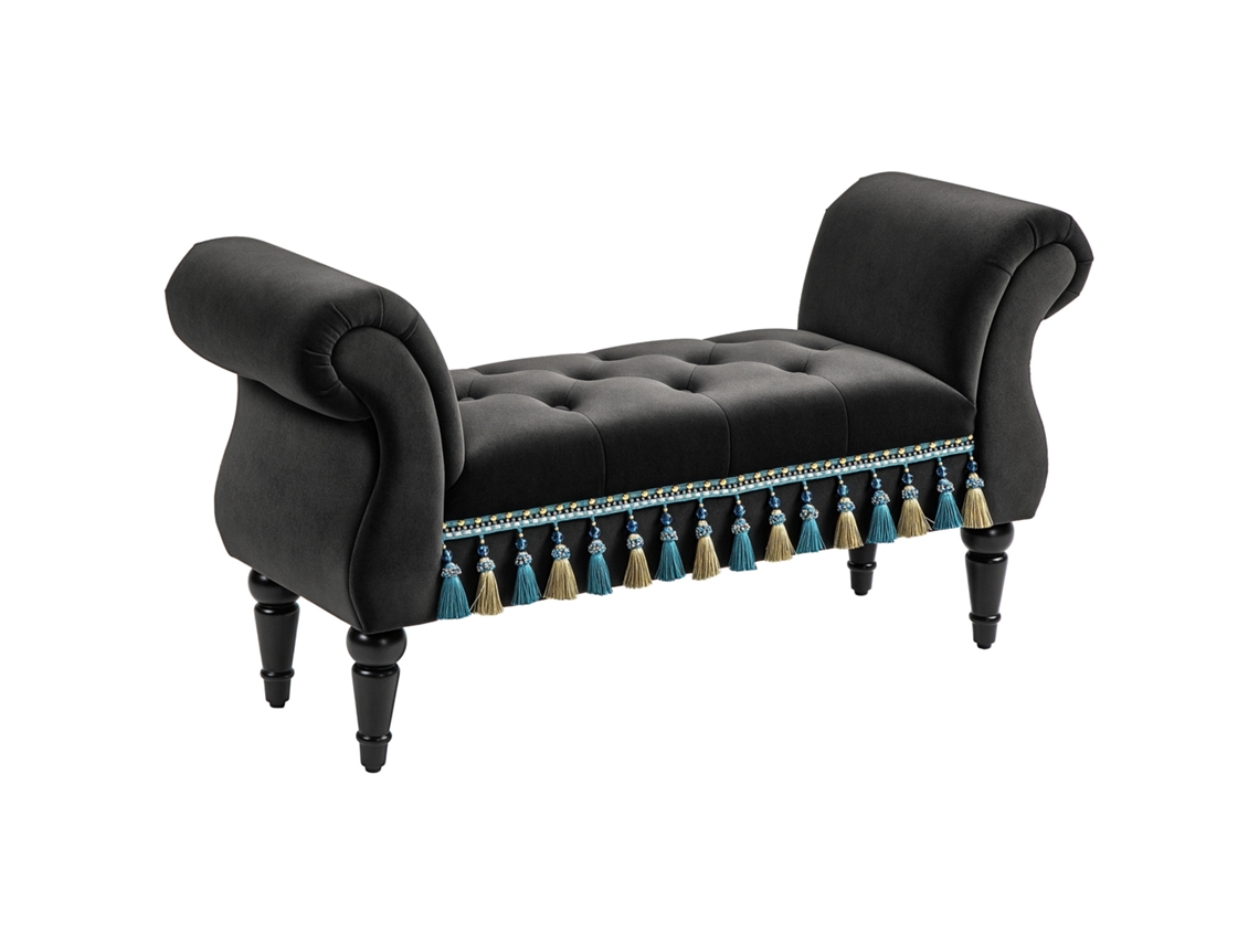 Banco Estofado. Supino. Design Vintage. Até 150 Kg. 117x40x58 Cm. Cinza Escuro Ge