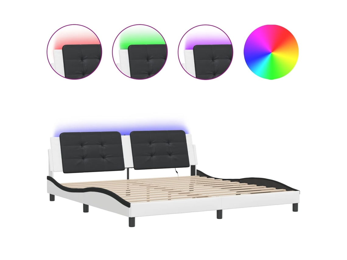 Estrutura de Cama com LED Sem Colchão Zadar Branco e Preto 200x200 cm com MAISON EXCLUSIVE