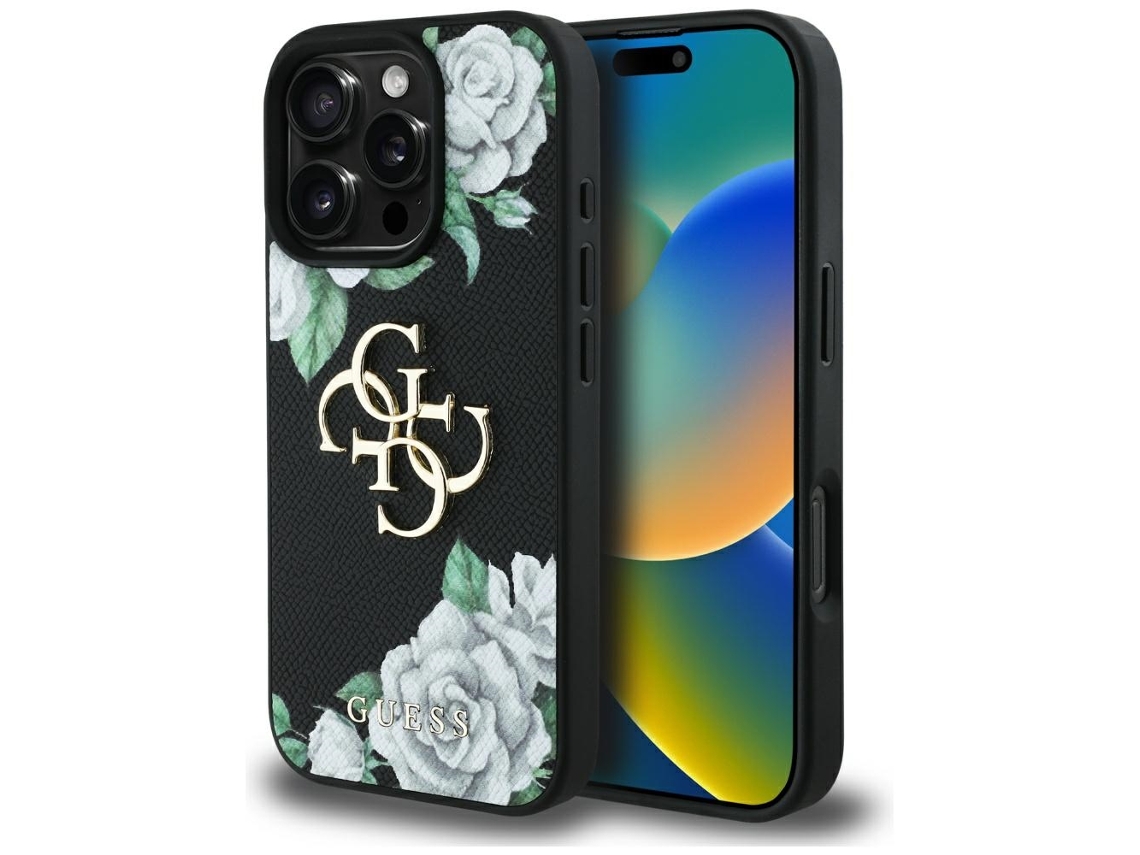 Capa Guess Para Iphone 16 Pro Max Com Logo 4g Rosas Moídas