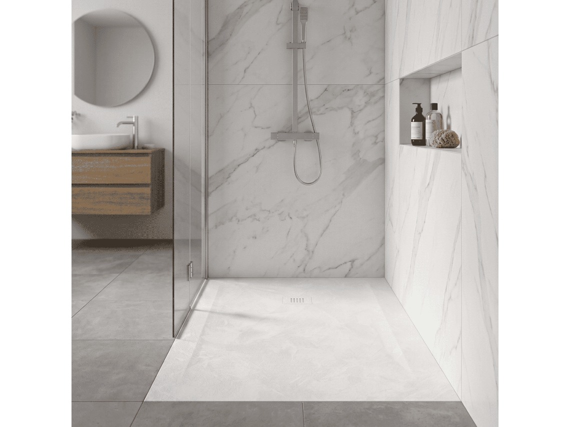 Base de Duche Espatulada Silex Branca 100x80 Cm Grade da Mesma Cor da Base MIRLO