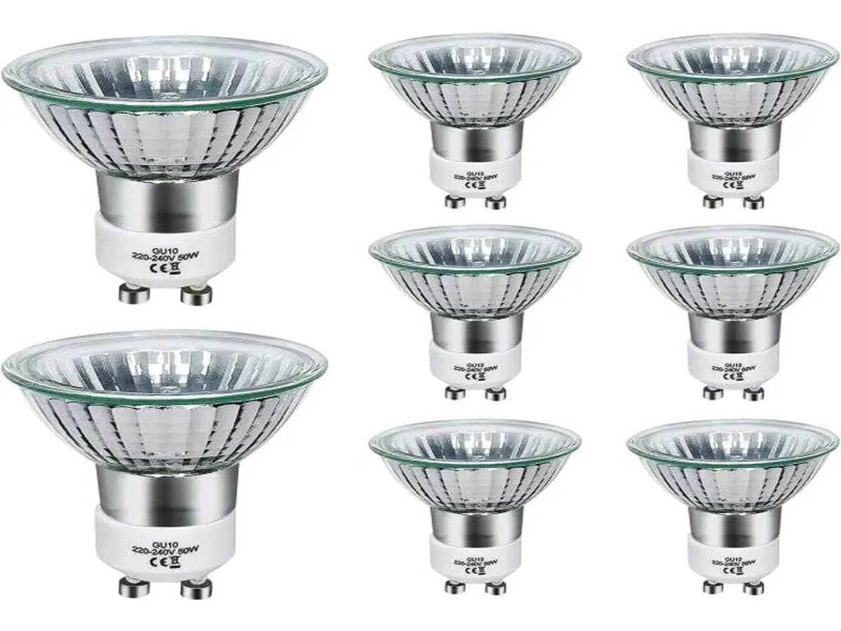 Lurelia Pack De 8 Lâmpadas Halógenas Gu10 50w 220v 2800k 700lm, Branca Quente, Regulável, Cápsula Transparente, Para Teto