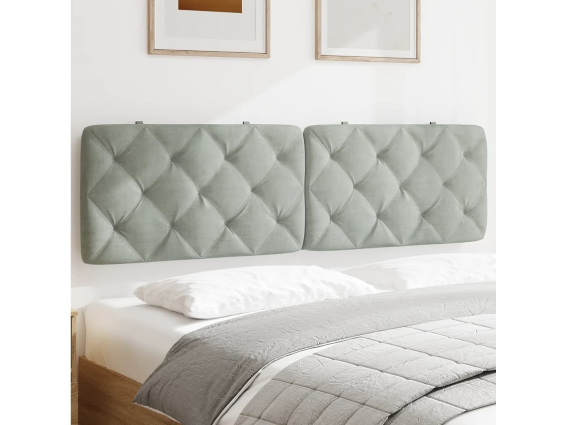 Cojín para cabecero de terciopelo gris claro de 180 cm