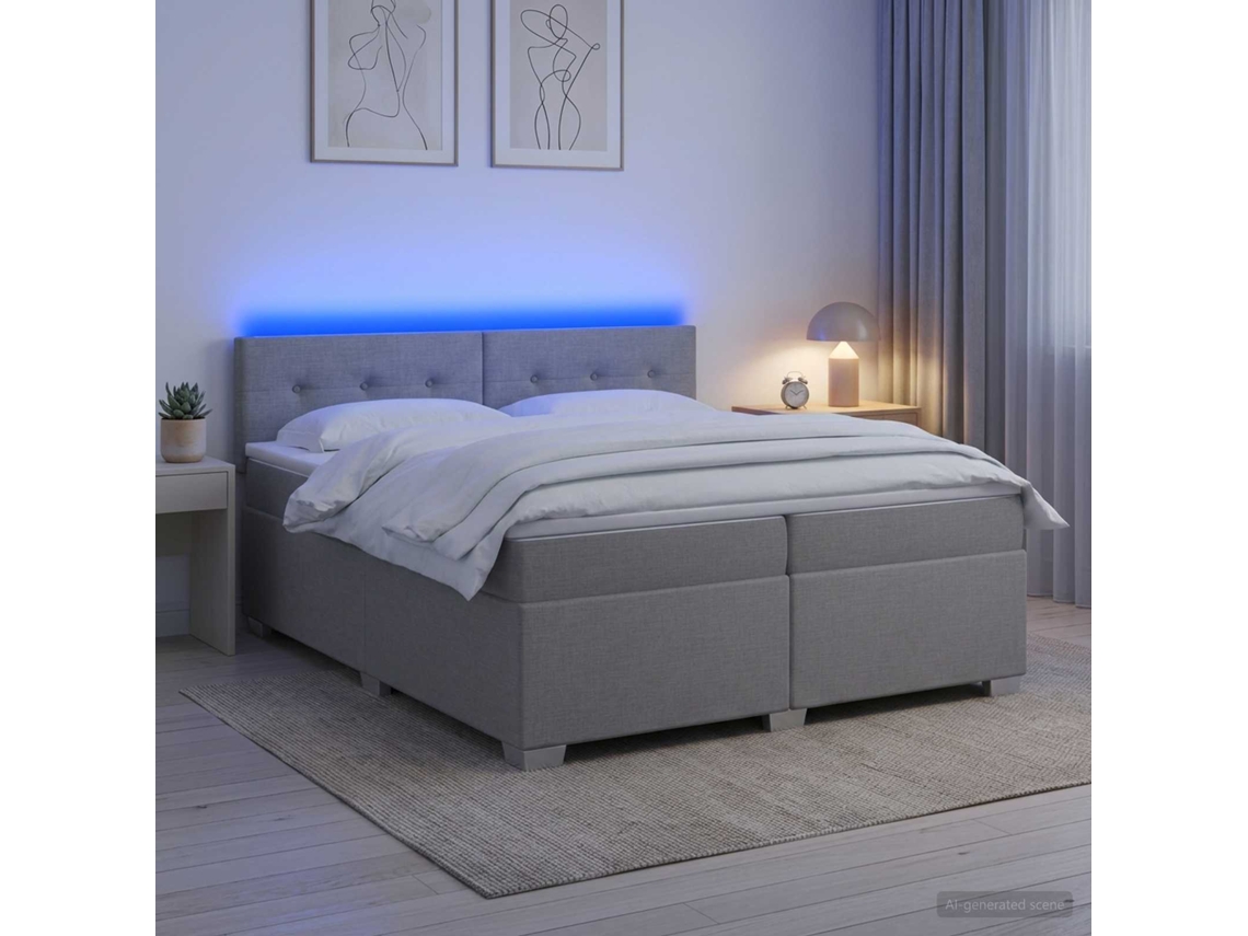 Vidaxl Cama Box Spring Com Colchão E Led Cinzento-claro 200 X 200 Cm