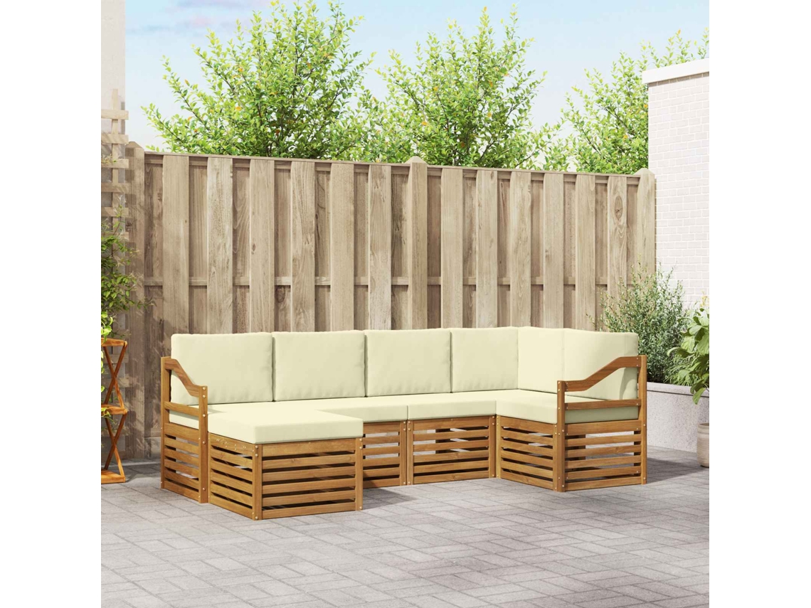 Vidaxl Conjunto De Sofás Para Exterior 6 Unid. Natural E Creme