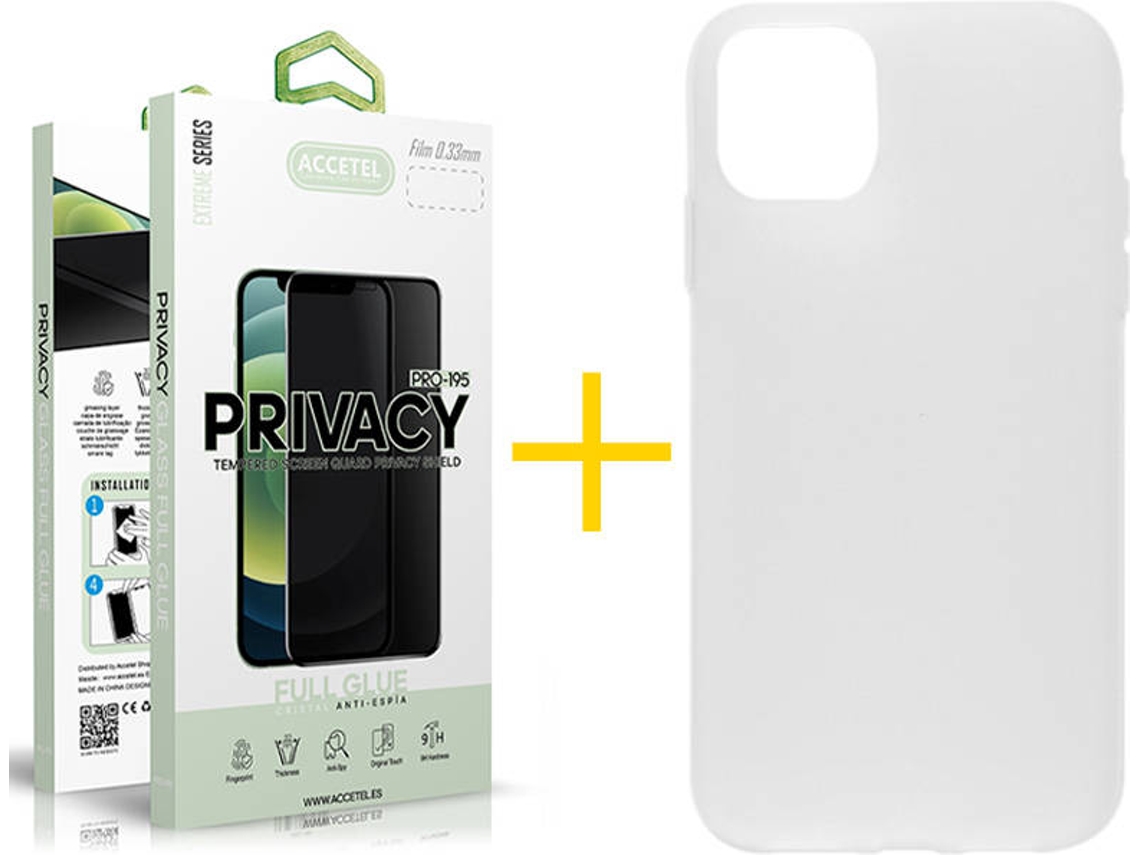 Kit Capa + Película 1X Anti-Spy iPhone 11 Pro Accetel Silicone Transparente
