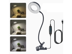 Luminária de mesa USB com clipe, 3 modos de iluminação, ideal para leitura em quartos e proteção ocular, luz noturna de LED.